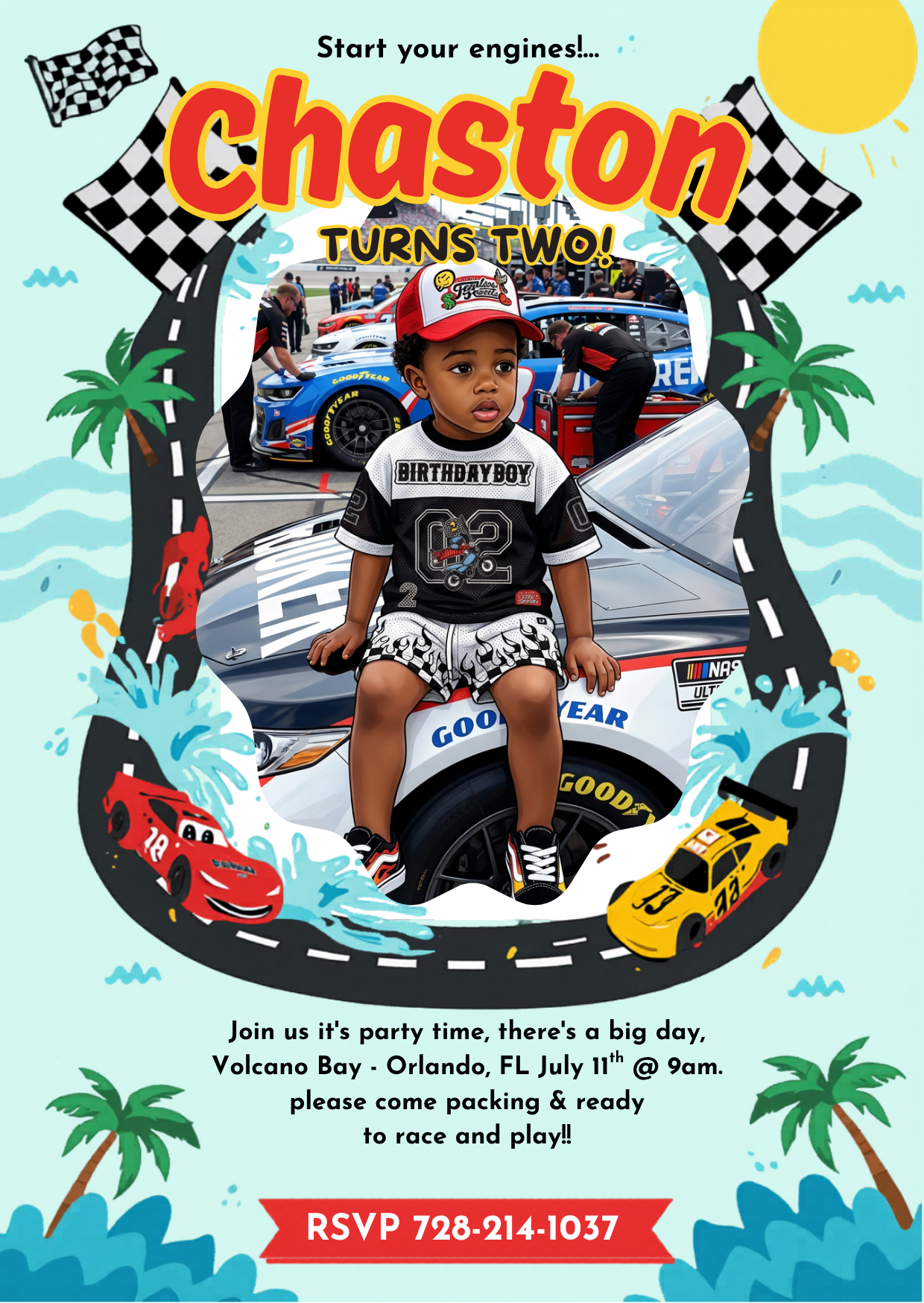 Chaston's Tropical Racing Birthday Invitation